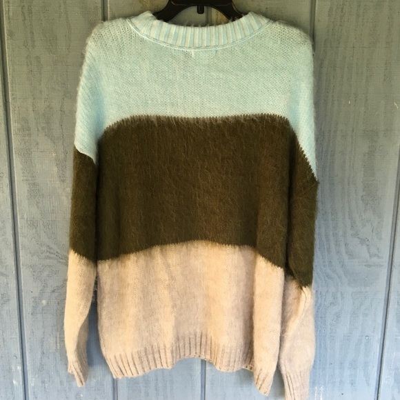 BP Nordstrom Oversize Brushed Stripe Sweater Top S Green Blue Colorblock Cozy - Picture 6 of 6
